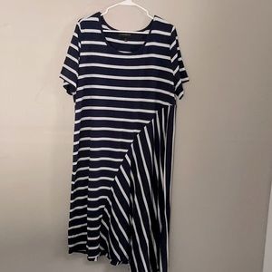 Blue and white striped dress